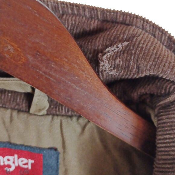 Wrangler Sherpa Line M Green Canvas Vest Corduroy Collar Crown Rhinestone Back - Picture 8 of 10